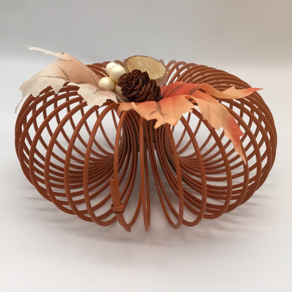 Two Handmade Round Plastic-Spiral Form Pumpkins - Picture 4 of 6